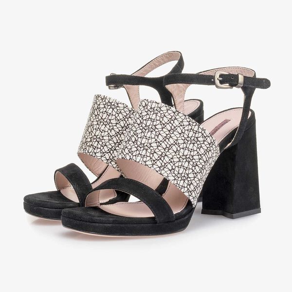 Schwarz-wei&szlig;e gemusterte Wildleder-Sandalette