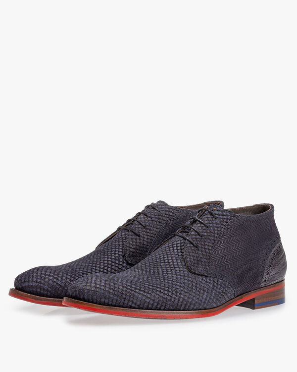 Schn&uuml;rstiefel Wildleder blau
