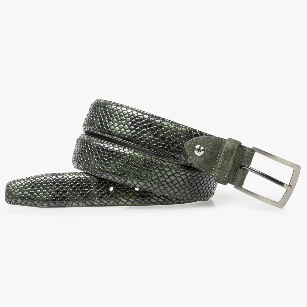 Gr&uuml;ner Lackleder-G&uuml;rtel mit Print