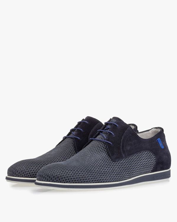 Schn&uuml;rschuh mit Print Wildleder blau