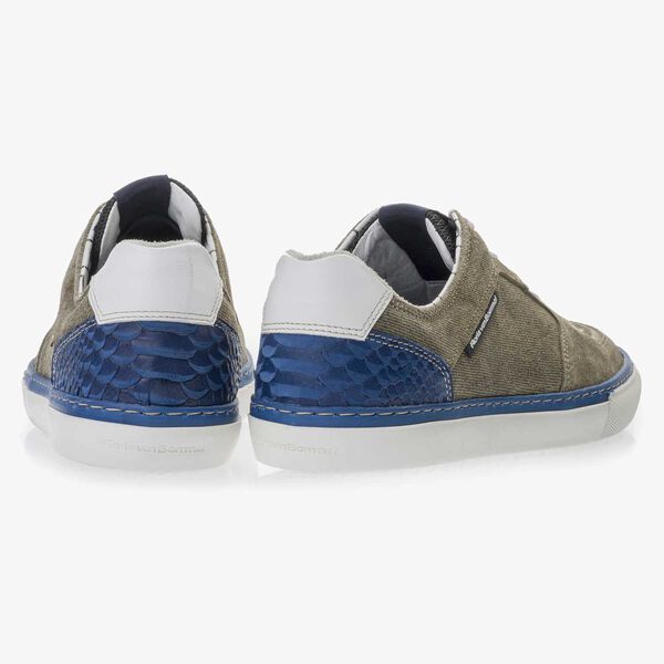 Olive green patterned suede leather sneaker