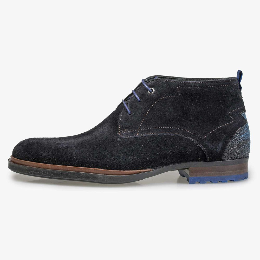 Dark blue suede leather lace boot