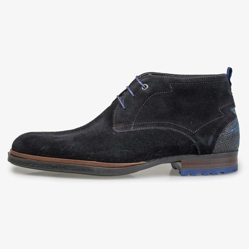 Dark blue suede leather lace boot