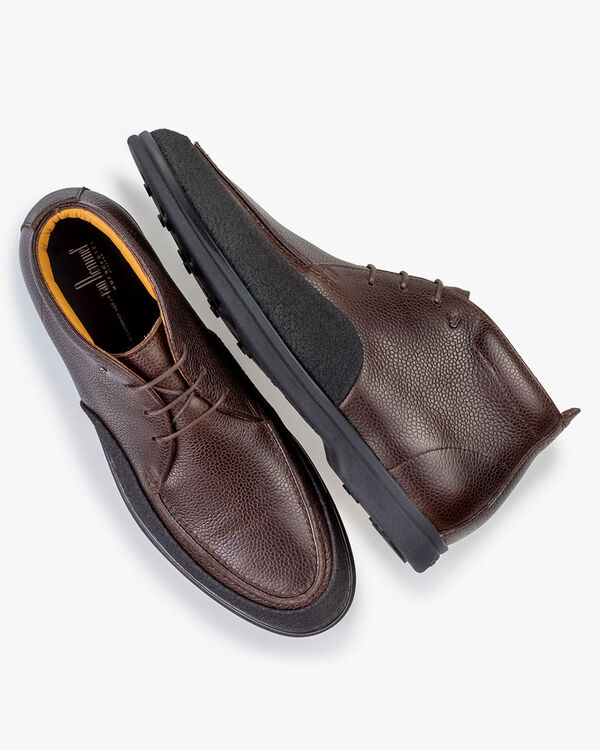 Schn&uuml;rstiefel Leder-Print braun