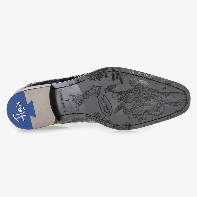 Blauer Premium Lackleder-Schn&uuml;rschuh mit Print