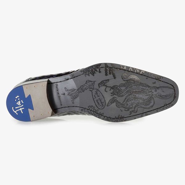 Blauer Premium Lackleder-Schn&uuml;rschuh mit Print