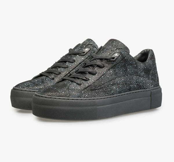 Leder-Sneaker mit schwarz-blauem Karomuster