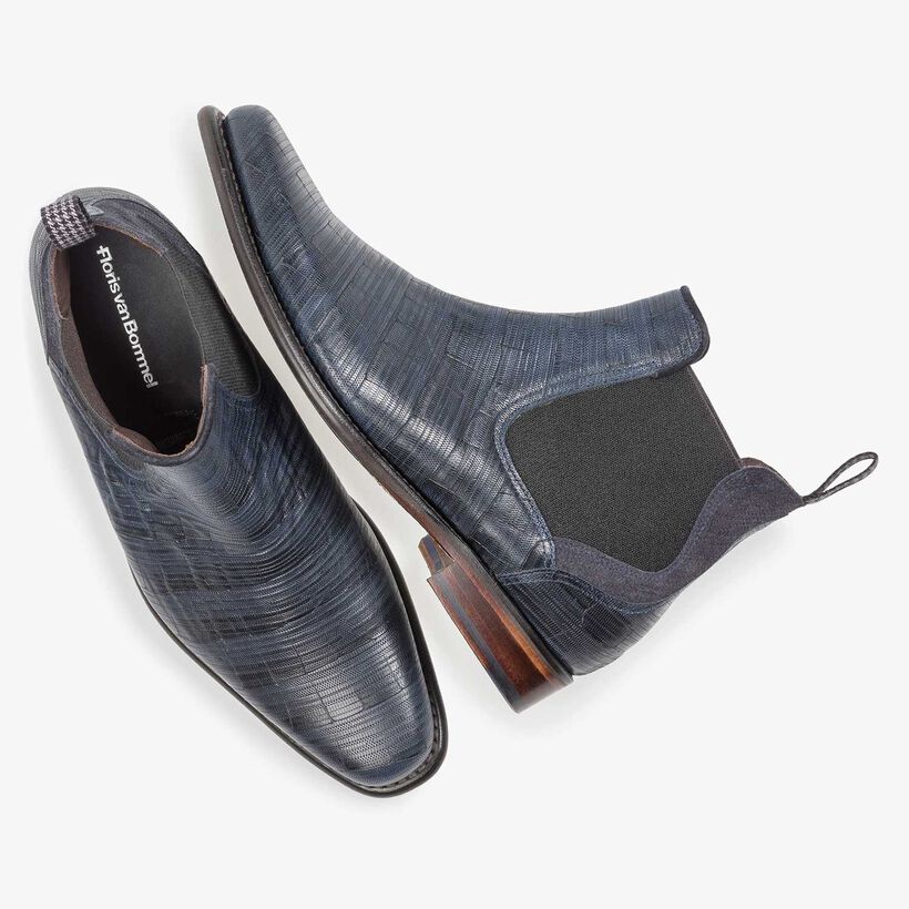 Dunkelblauer Chelsea Boot aus Leder mit Print