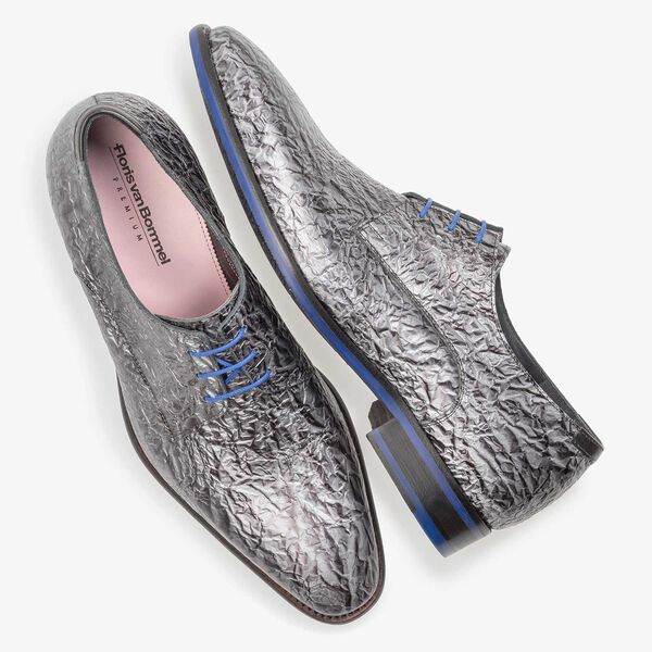 Dunkelgrauer Premium Lackleder-Schn&uuml;rschuh mit Print