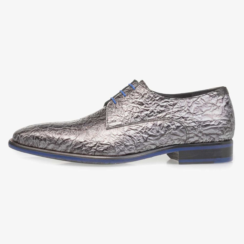 Dunkelgrauer Premium Lackleder-Schn&uuml;rschuh mit Print