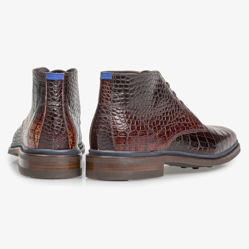 Cognacfarbener Premium Krokoleder-Schn&uuml;rschuh