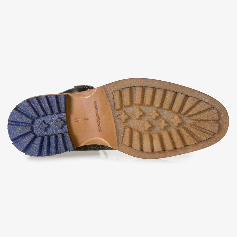 Dunkelgr&uuml;ner Premium Ponyfell-Schn&uuml;rstiefel mit Print
