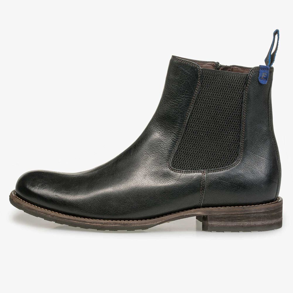 Wolle gef&uuml;tterter schwarzer Chelsea Boot aus Leder