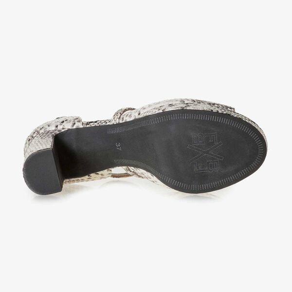 Wei&szlig;e Leder-Sandalette mit Schlangenprint