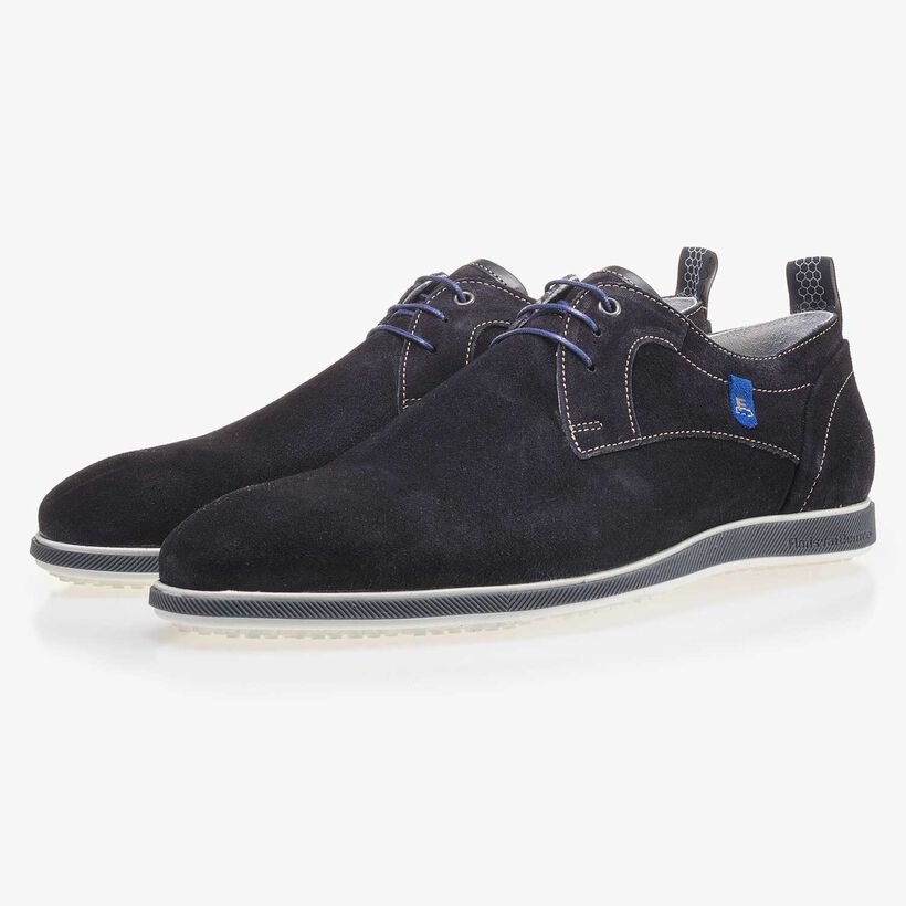 Dark blue suede leather lace shoe