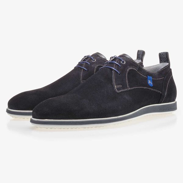 Dark blue suede leather lace shoe