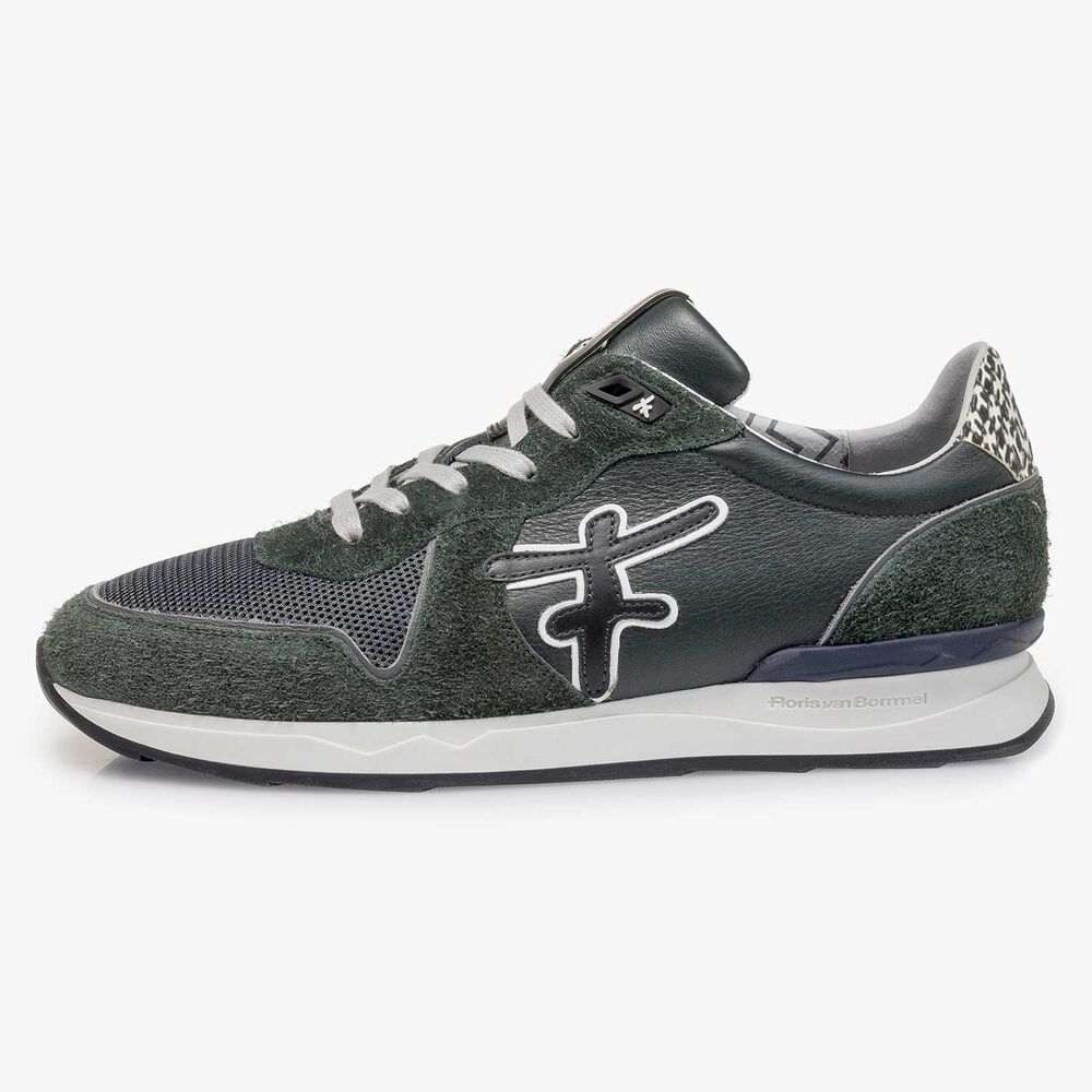 Dunkelgr&uuml;ner Kalbsleder-Sneaker