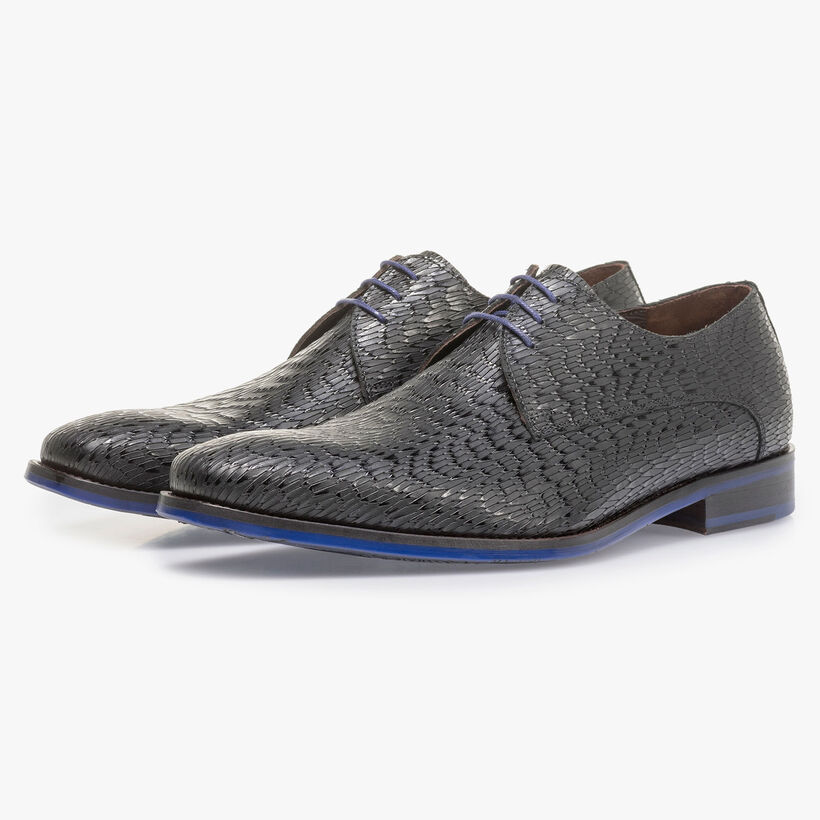 Schwarzer Leder-Schn&uuml;rschuh mit Print