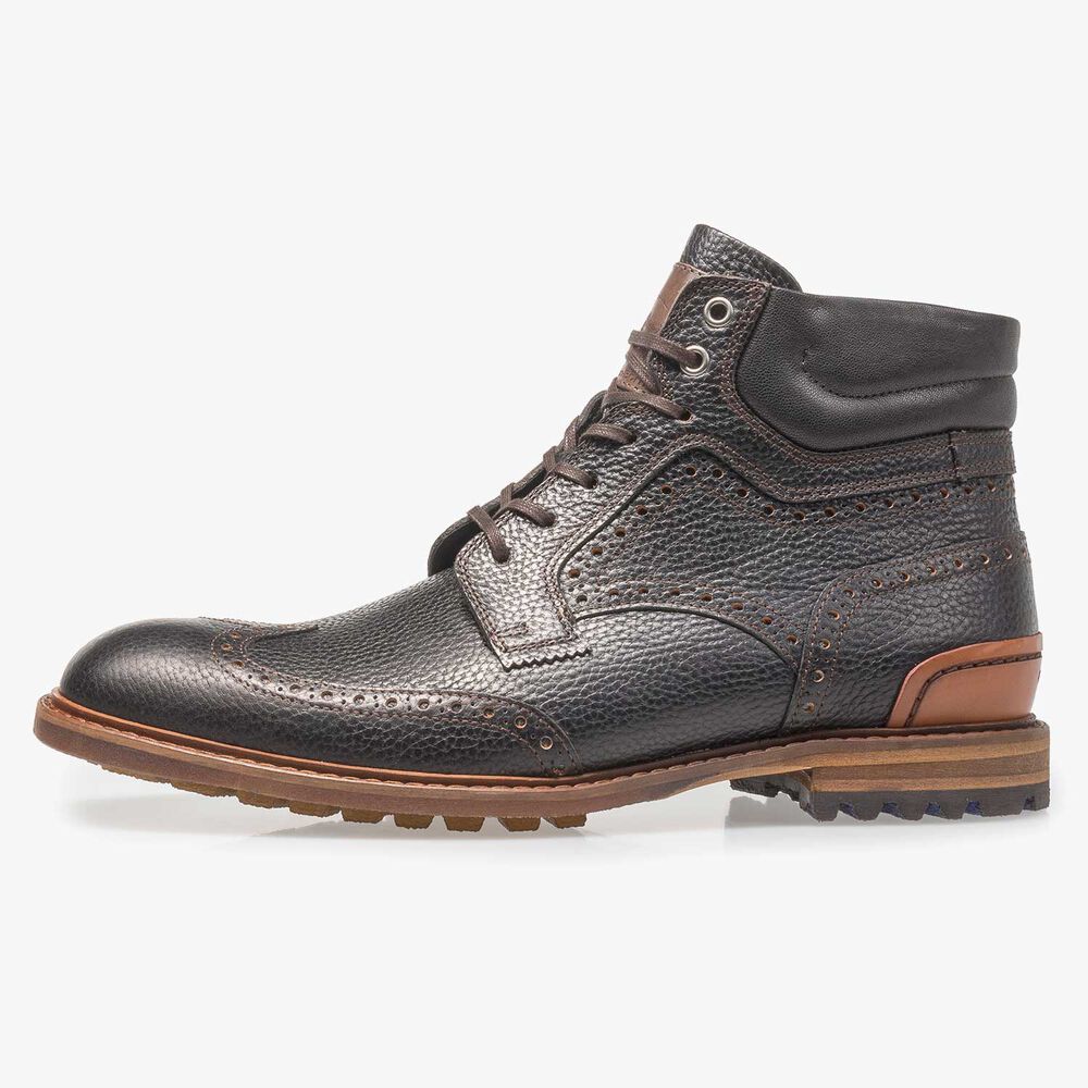 Schwarzer Leder-Schn&uuml;rstiefel mit Print