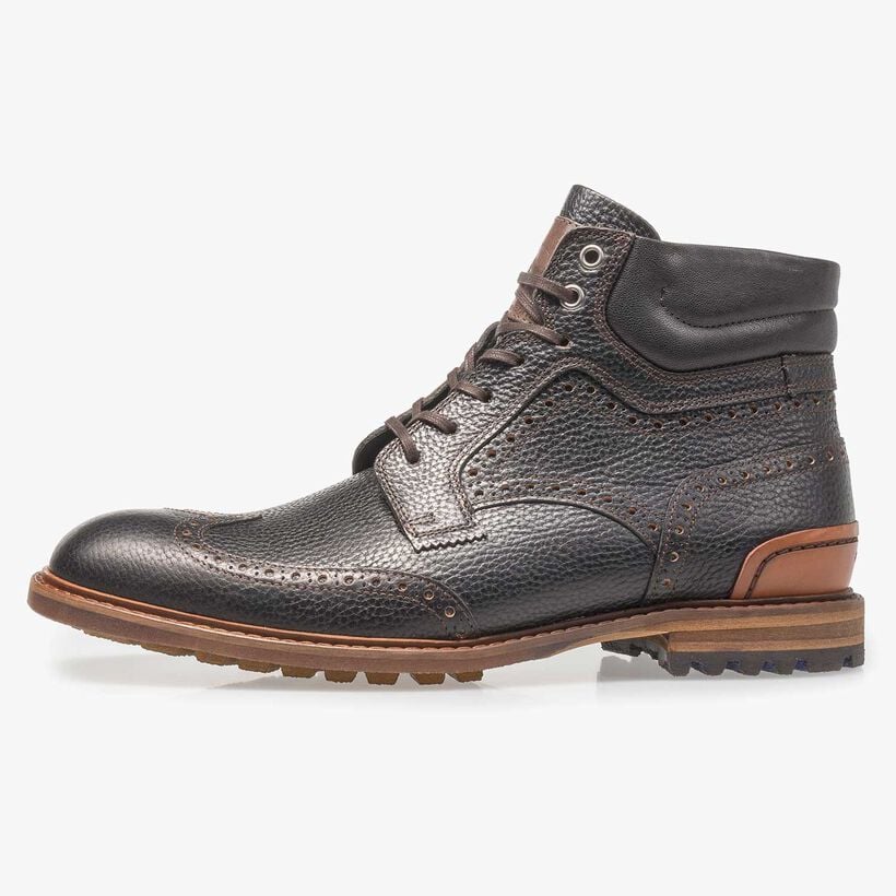 Schwarzer Leder-Schn&uuml;rstiefel mit Print