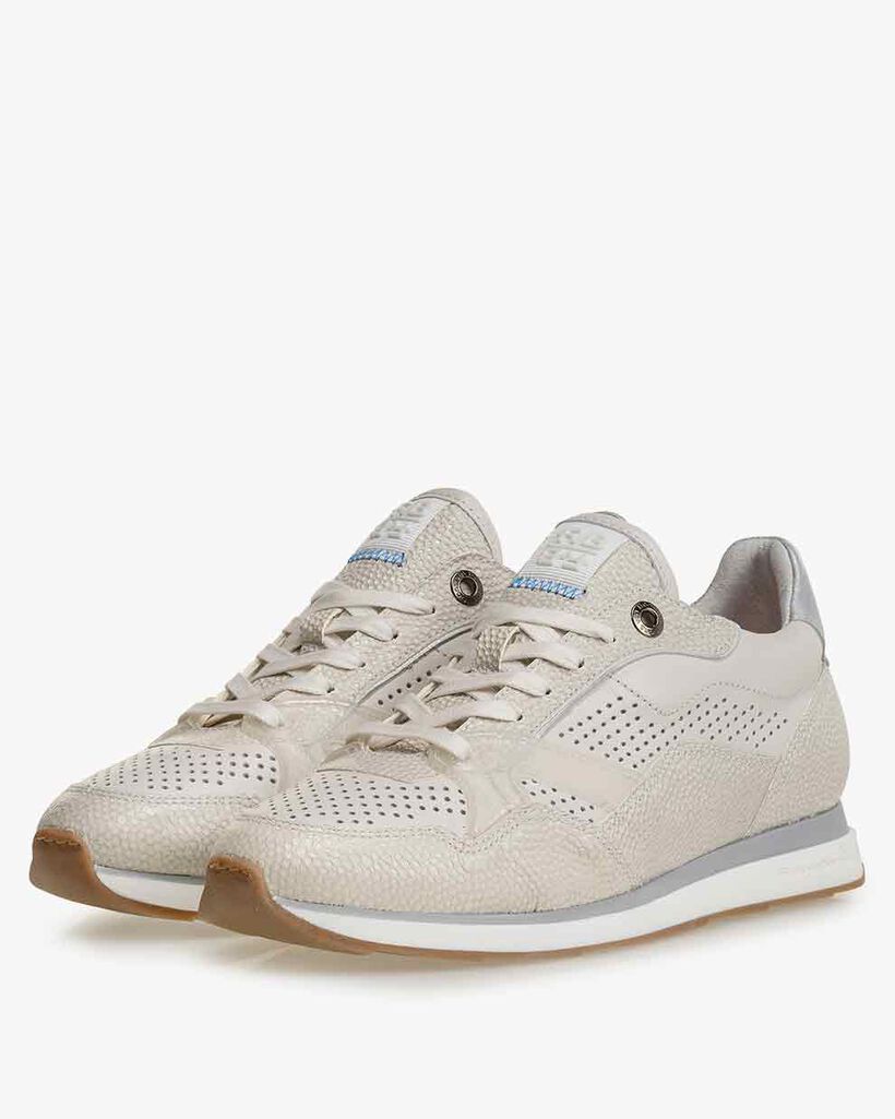 Sneaker Leder mit Print cremewei&szlig;