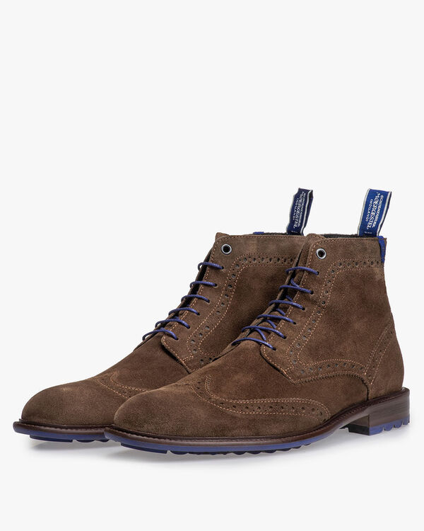 Dunkler taupefarbener/brauner Wildleder-Schn&uuml;rstiefel