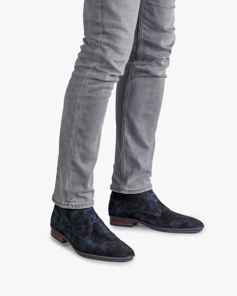 Schn&uuml;rstiefel blau mit Print