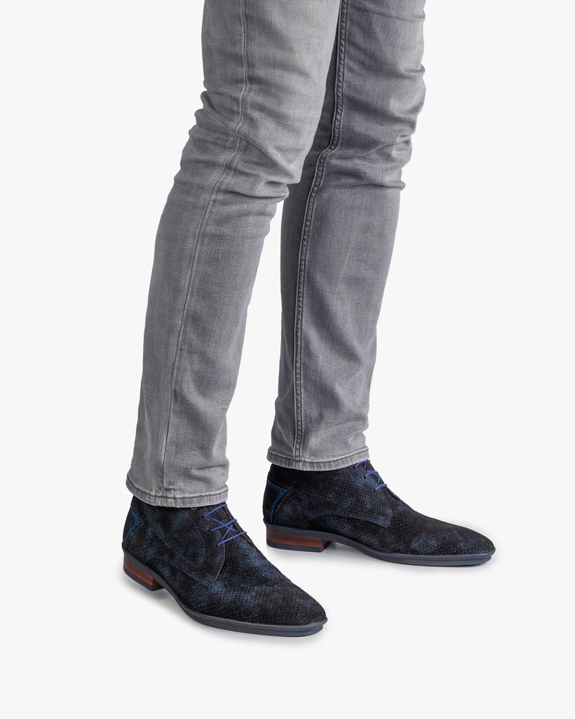 Schn&uuml;rstiefel blau mit Print