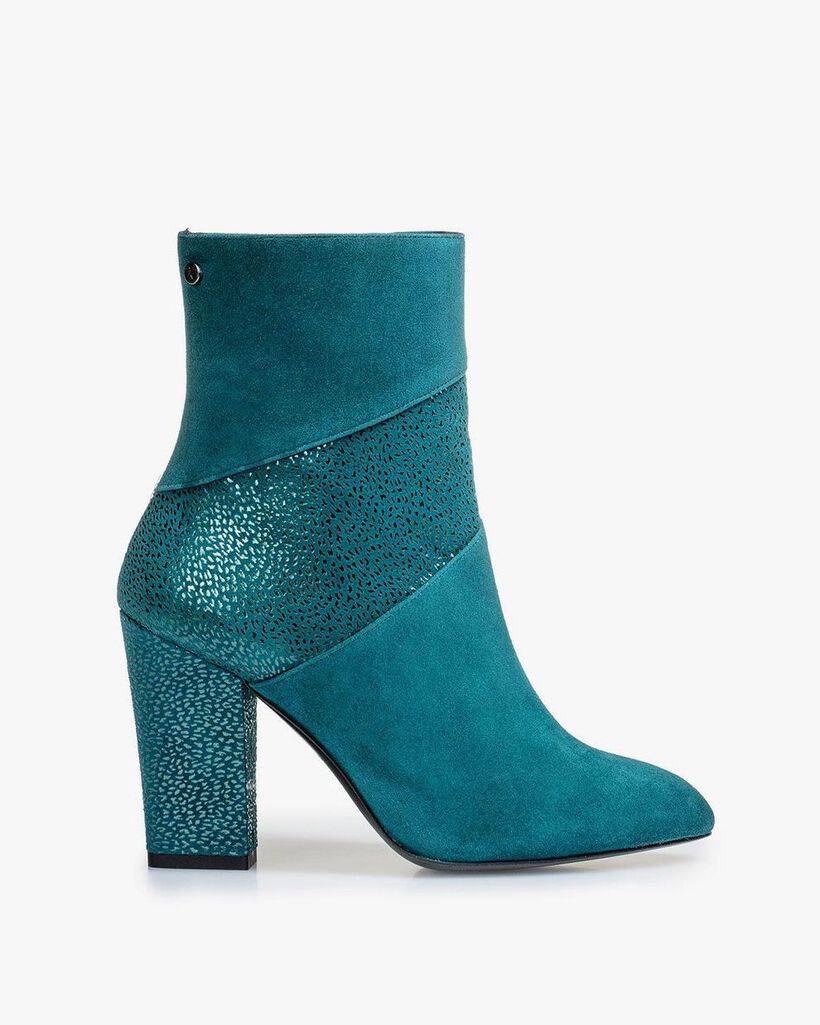 Blue ankle boots with metallic print