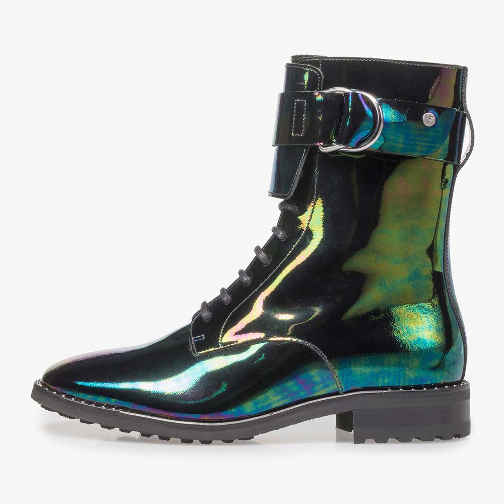 Mehrfarbiger Lackleder-Schn&uuml;rstiefel