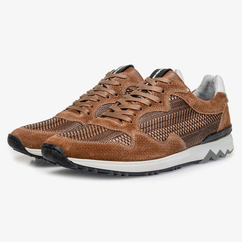 Cognac Wildleder-Sneaker mit Muster
