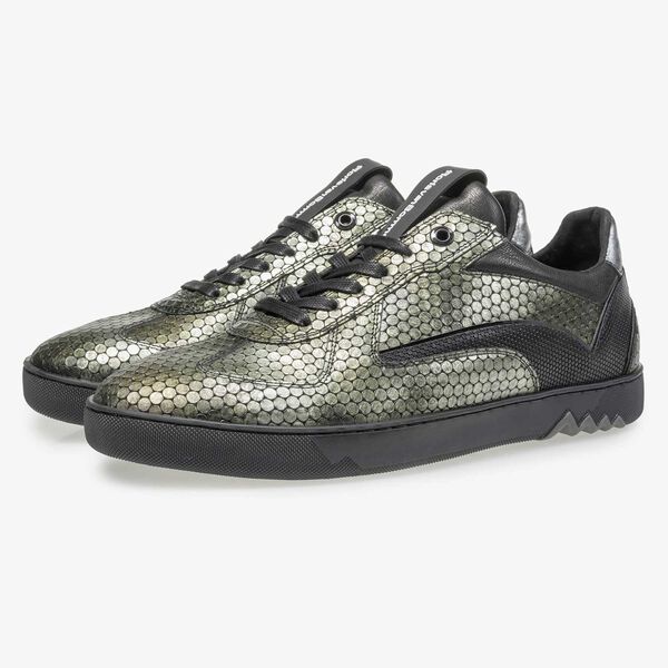 Gr&uuml;ner Leder-Sneaker mit Metallicprint