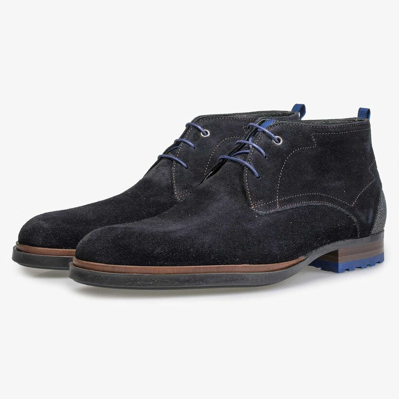 Dark blue suede leather lace boot