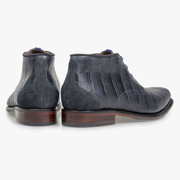 Blauer Leder-Schn&uuml;rstiefel mit Print