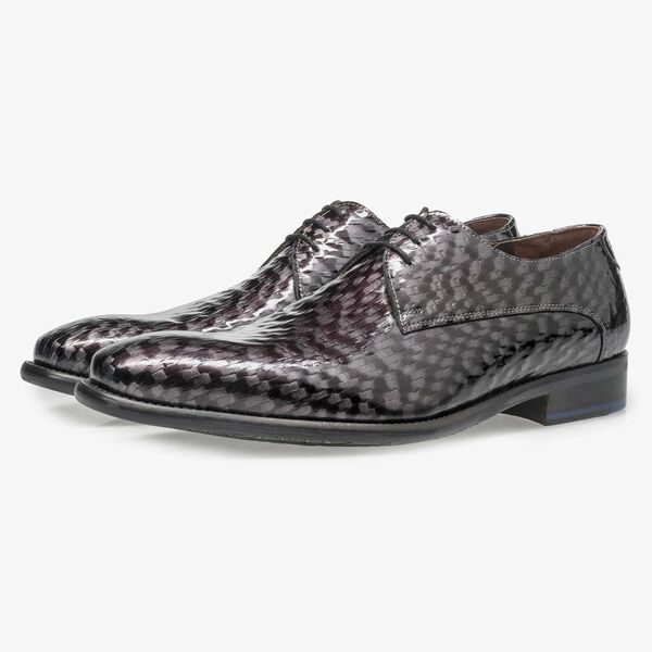 Grauer Premium Lackleder-Schn&uuml;rschuh mit Print
