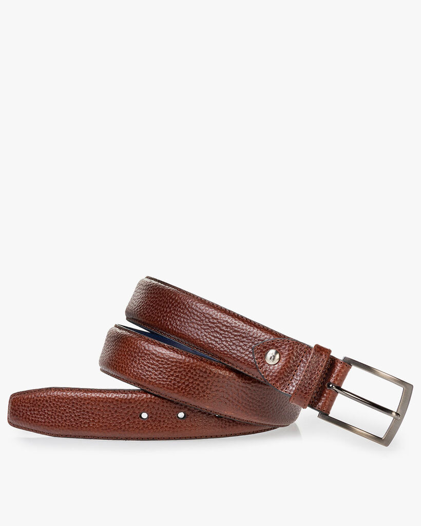 Belt printed leather cognac