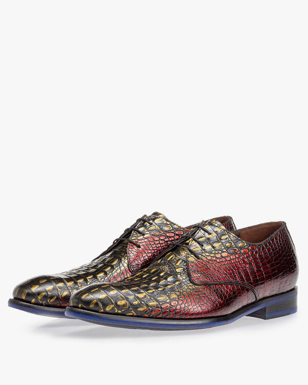 Schn&uuml;rschuh rotes Krokoleder