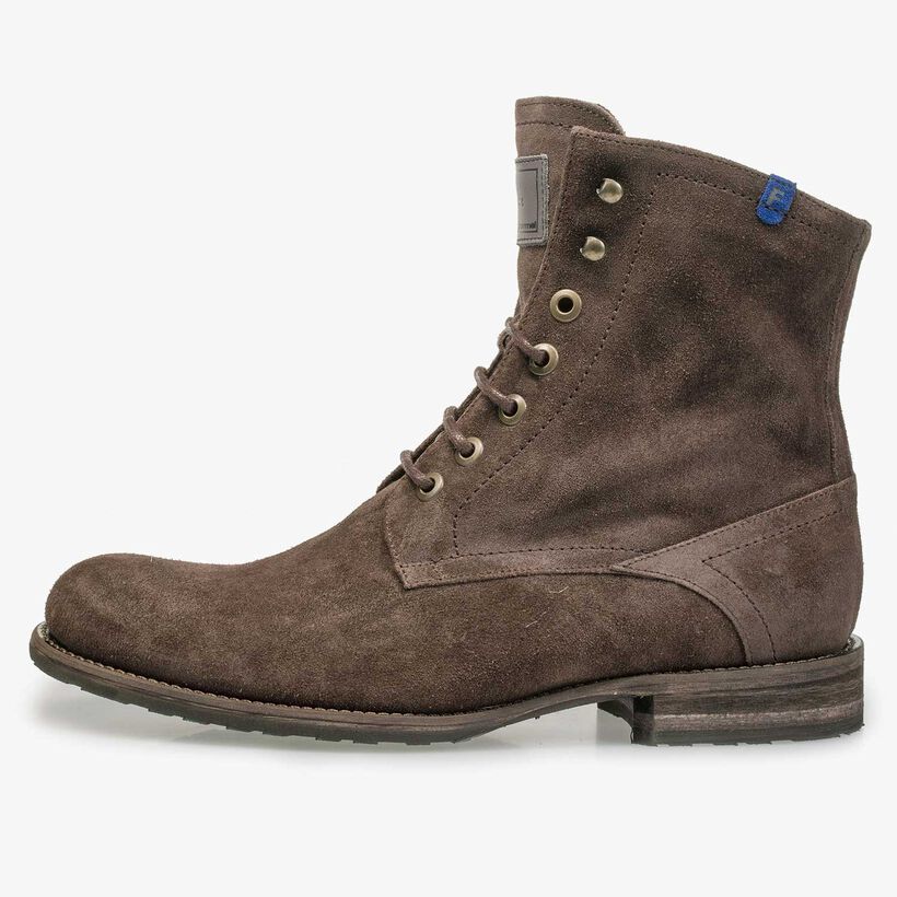 Dunkelbrauner Wildleder-Schn&uuml;rstiefel
