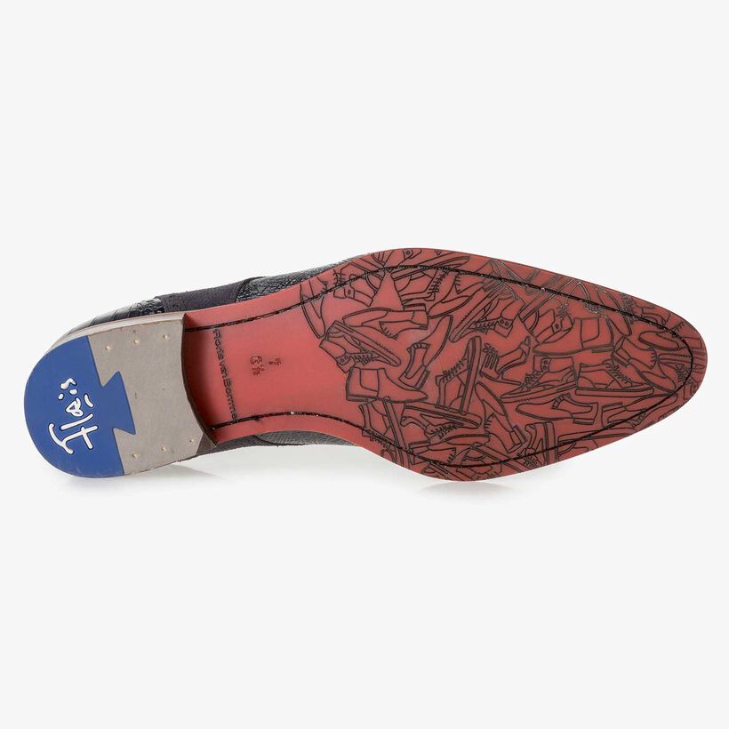 Blue leather lace shoe with metallic print