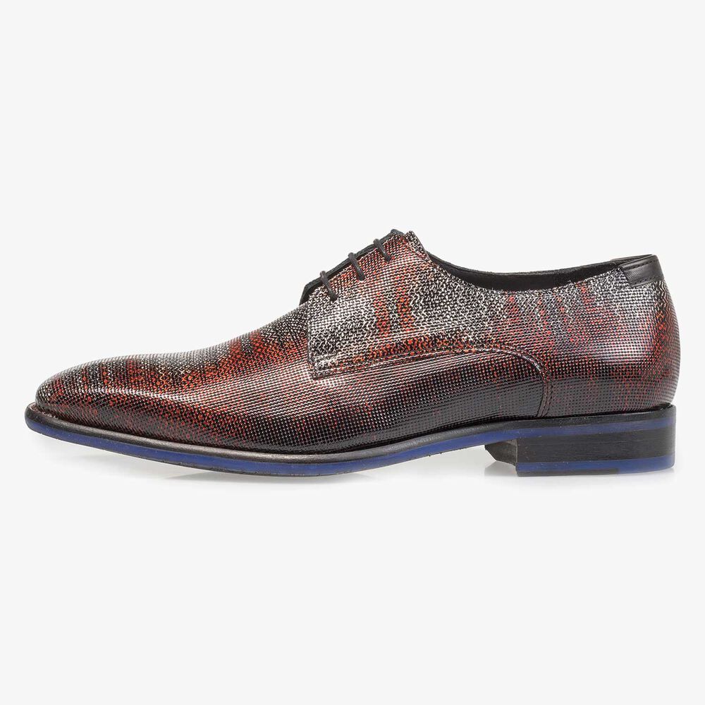 Dunkelroter Premium Lackleder-Schn&uuml;rschuh mit Print