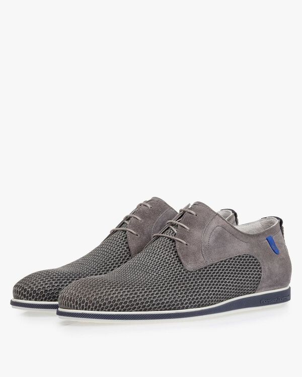 Schn&uuml;rschuh mit Print Wildleder blau