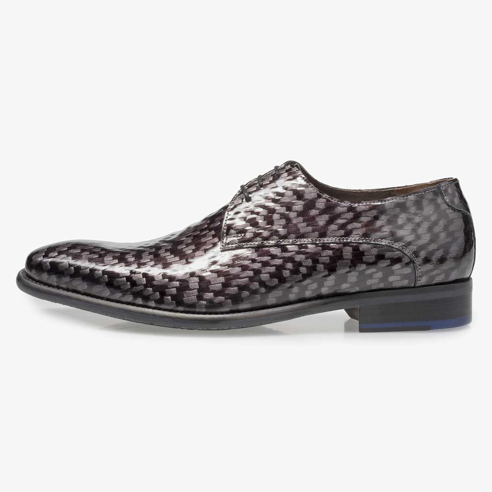 Grauer Premium Lackleder-Schn&uuml;rschuh mit Print
