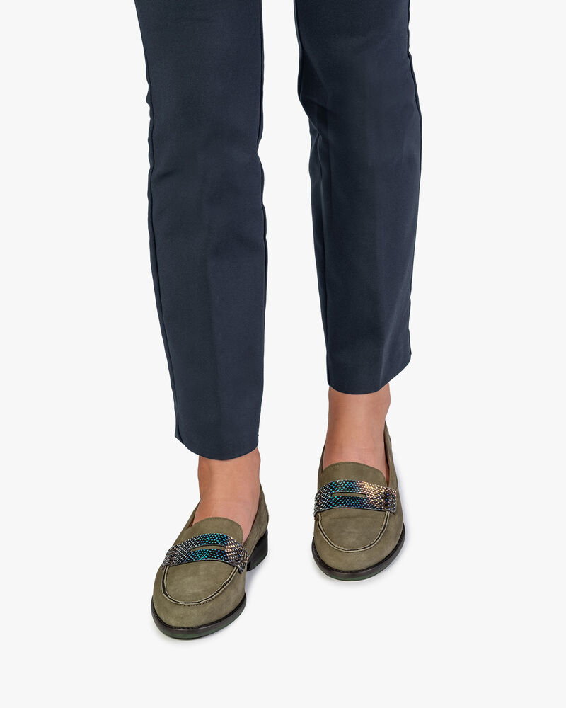 Olive green suede leather loafer