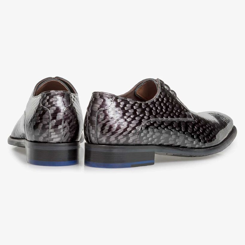 Grauer Premium Lackleder-Schn&uuml;rschuh mit Print
