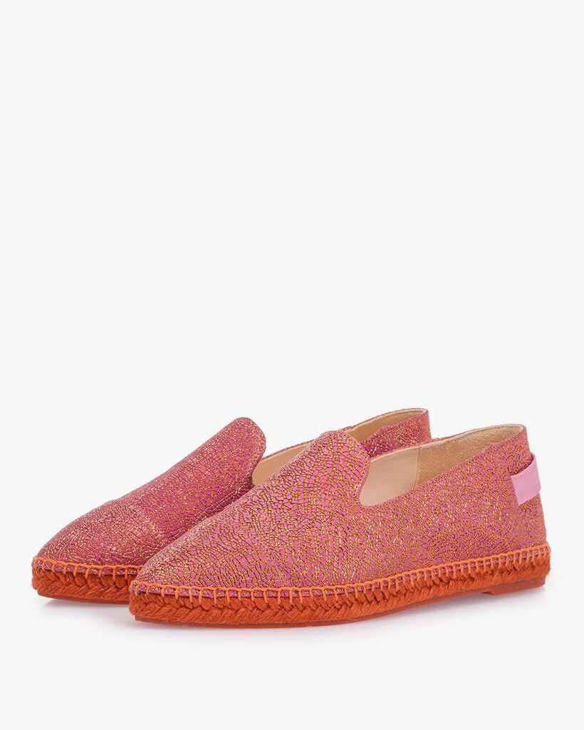 Pinke Leder-Espadrilles mit Metallic-Print