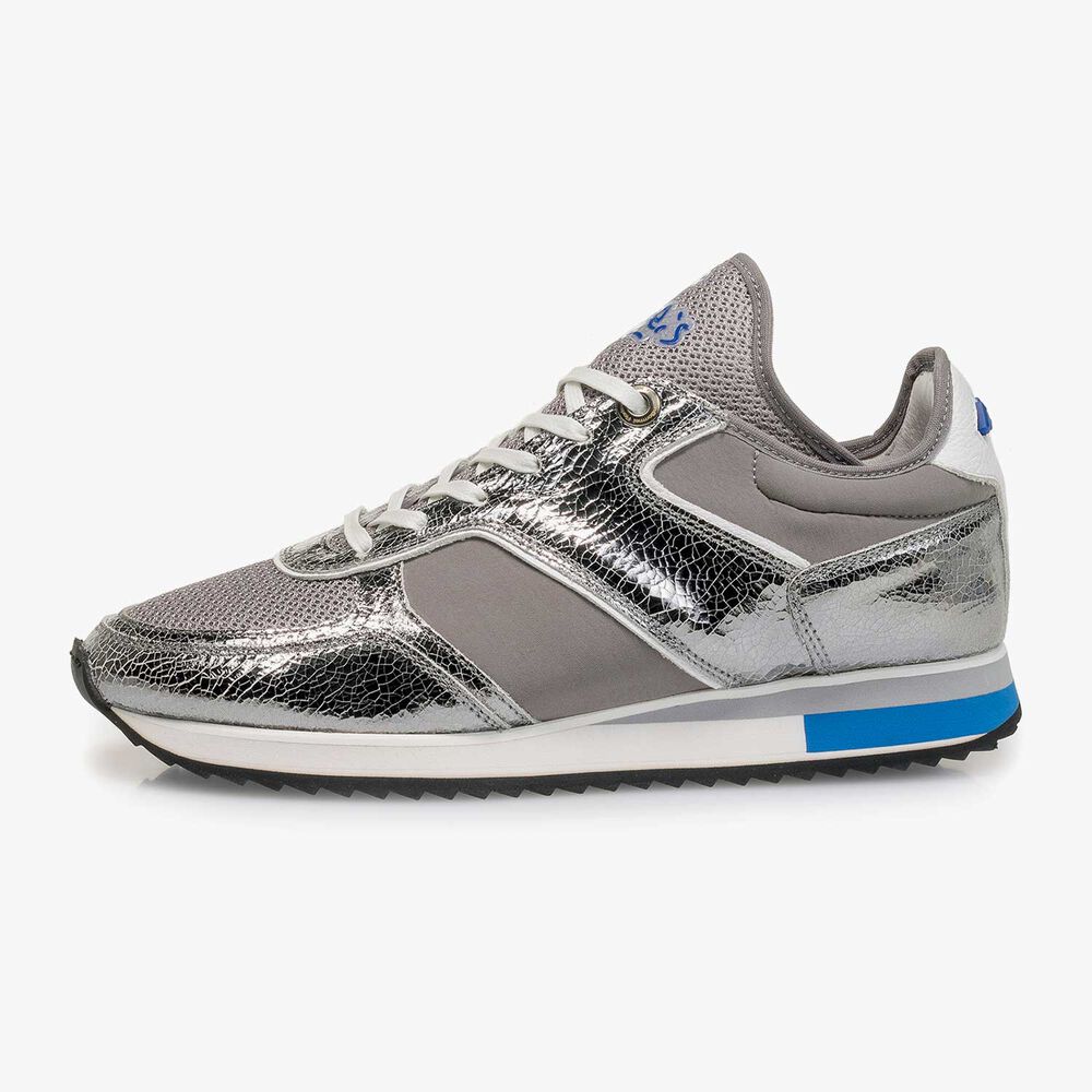 Dunkelsilberner Metallic Leder-Sneaker