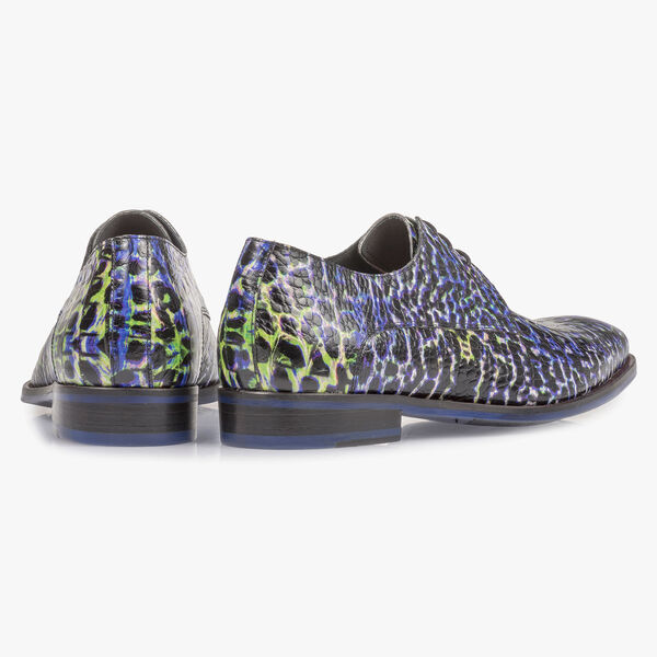 Blauer Premium Schn&uuml;rschuh mit Krokoprint