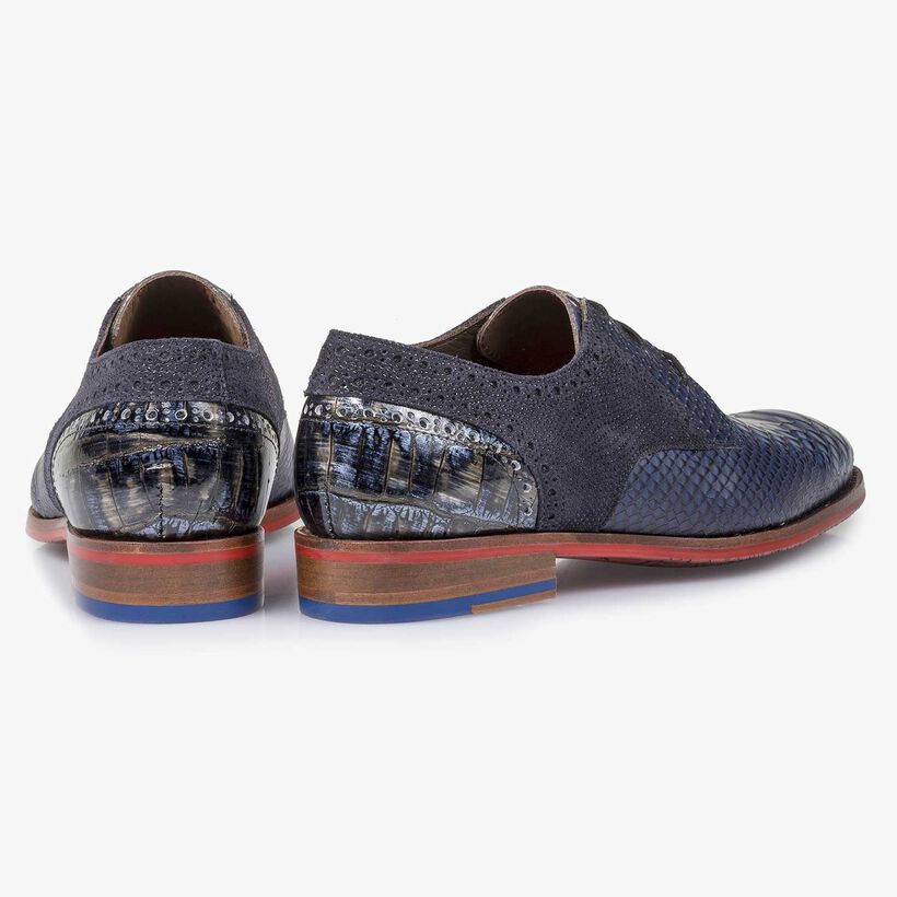 Blue snake print leather lace shoe