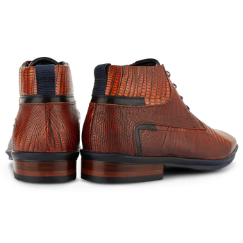 Schn&uuml;rstiefel Leder mit Print cognac