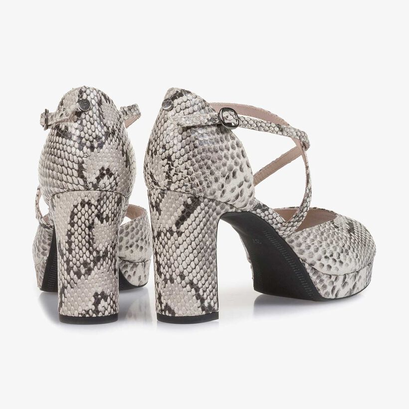 Wei&szlig;e Leder-Sandalette mit Schlangenprint